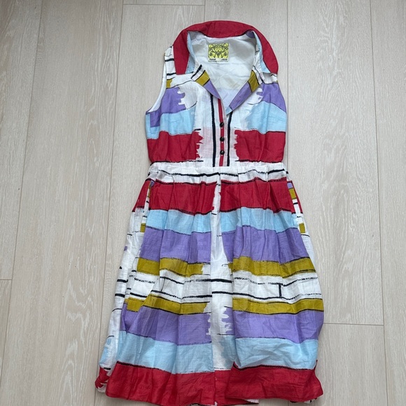 Floreat Anthropologie Red and Blue Striped Sleeveless Button Down Collared Dress - Picture 3 of 9